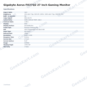 Gigabyte Aorus FO27Q2 27 Inch Gaming Monitor