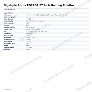 Gigabyte Aorus FO27Q2 27 Inch Gaming Monitor