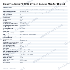 Gigabyte Aorus FO27Q3 27 Inch Gaming Monitor (Black)