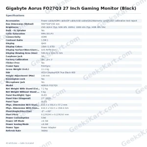 Gigabyte Aorus FO27Q3 27 Inch Gaming Monitor (Black)