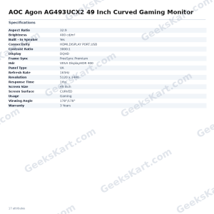 AOC Agon AG493UCX2 49 Inch Curved Gaming Monitor