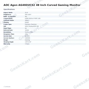 AOC Agon AG493UCX2 49 Inch Curved Gaming Monitor