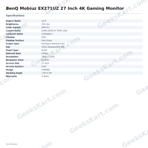 BenQ Mobiuz EX271UZ 27 Inch 4K Gaming Monitor