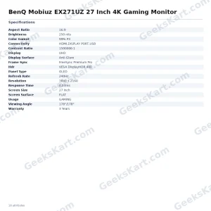 BenQ Mobiuz EX271UZ 27 Inch 4K Gaming Monitor