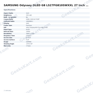 SAMSUNG Odyssey OLED G8 LS27FG810SWXXL 27 Inch 4K Silver Monitor