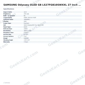 SAMSUNG Odyssey OLED G8 LS27FG810SWXXL 27 Inch 4K Silver Monitor