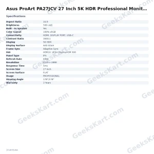 Asus ProArt PA27JCV 27 Inch 5K HDR Professional Monitor