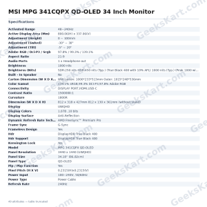 MSI MPG 341CQPX QD-OLED 34 Inch Monitor