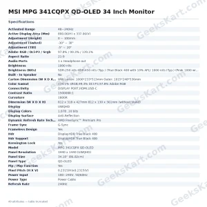 MSI MPG 341CQPX QD-OLED 34 Inch Monitor