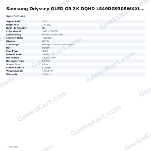 Samsung Odyssey OLED G9 2K DQHD LS49DG930SWXXL 49 Inch Curved Gaming Monitor