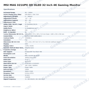 MSI MAG 321UPX QD OLED 32 Inch 4K Gaming Monitor