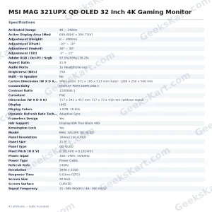 MSI MAG 321UPX QD OLED 32 Inch 4K Gaming Monitor