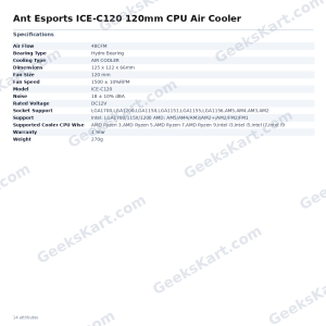 Ant Esports ICE-C120 120mm Low-Profile CPU Air Cooler for SFF Builds