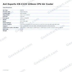 Ant Esports ICE-C120 120mm Low-Profile CPU Air Cooler for SFF Builds