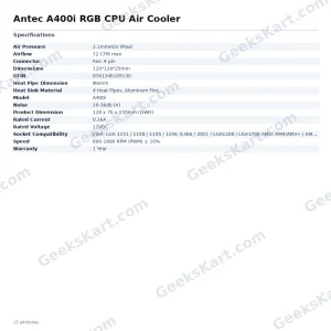 Antec A400i RGB CPU Air Cooler with 4 Direct-Touch Copper Heat Pipes