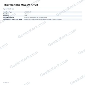 Thermaltake UX100 ARGB 120mm CPU Air Cooler with 15 ARGB LEDs