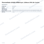 Thermaltake UX400 ARGB Sync 120mm CPU Air Cooler – 240W TDP, Intel & AMD Compatible