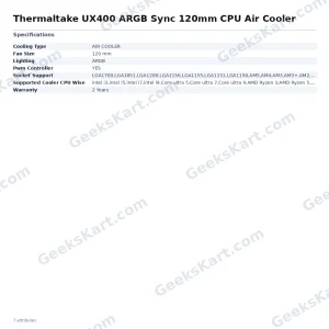 Thermaltake UX400 ARGB Sync 120mm CPU Air Cooler – 240W TDP, Intel & AMD Compatible