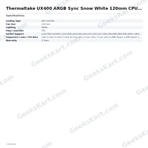 Thermaltake UX400 ARGB Sync Snow White 120mm CPU Air Cooler