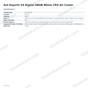 Ant Esports V4 Digital ARGB 90mm CPU Air Cooler