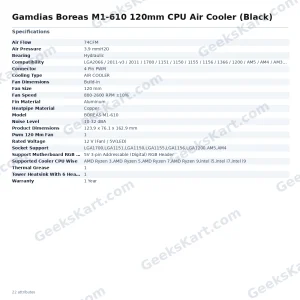 Gamdias Boreas M1-610 120mm CPU Air Cooler (Black) with ARGB Lighting
