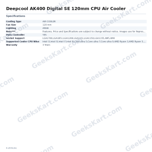 DeepCool AK400 Digital SE 120mm ARGB CPU Air Cooler with Digital Display