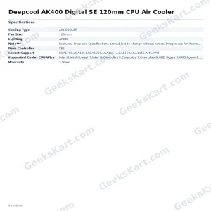 DeepCool AK400 Digital SE 120mm ARGB CPU Air Cooler with Digital Display