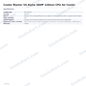 Cooler Master V4 Alpha 3DHP 120mm CPU Air Cooler – 3DHP Technology, Black