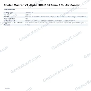 Cooler Master V4 Alpha 3DHP 120mm CPU Air Cooler – 3DHP Technology, Black
