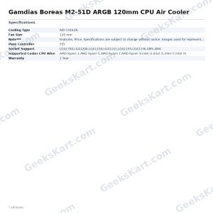 Gamdias Boreas M2-51D ARGB 120mm CPU Air Cooler with Digital Display