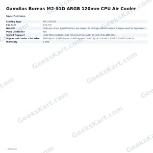 Gamdias Boreas M2-51D ARGB 120mm CPU Air Cooler with Digital Display