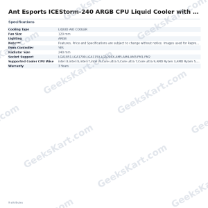 Ant Esports ICEStorm-240 ARGB CPU Liquid Cooler with Temperature Display