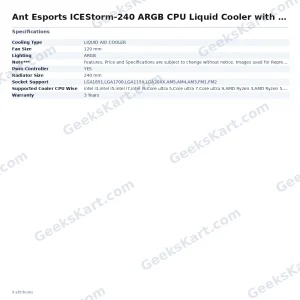 Ant Esports ICEStorm-240 ARGB CPU Liquid Cooler with Temperature Display