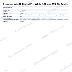 Deepcool AK400 Digital Pro White 120mm CPU Air Cooler