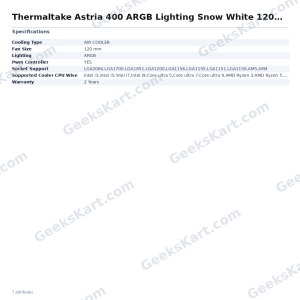 Thermaltake Astria 400 ARGB Lighting Snow White 120mm CPU Air Cooler