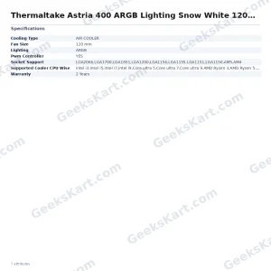 Thermaltake Astria 400 ARGB Lighting Snow White 120mm CPU Air Cooler