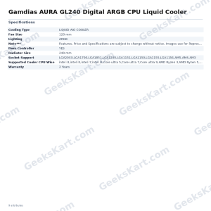 Gamdias AURA GL240 Digital ARGB CPU Liquid Cooler