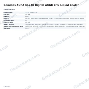 Gamdias AURA GL240 Digital ARGB CPU Liquid Cooler