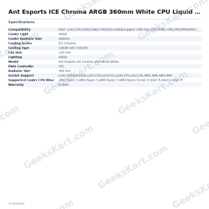 Ant Esports ICE Chroma ARGB 360mm White CPU Liquid Cooler