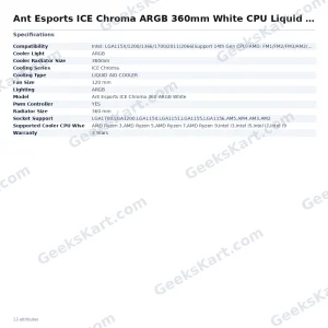 Ant Esports ICE Chroma ARGB 360mm White CPU Liquid Cooler