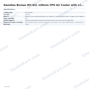 Gamdias Boreas M2-61L 120mm CPU Air Cooler with LCD Display