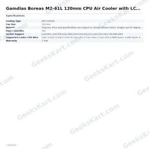 Gamdias Boreas M2-61L 120mm CPU Air Cooler with LCD Display