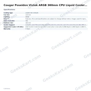 Cougar Poseidon Vistek ARGB 360mm CPU Liquid Cooler with Digital Display