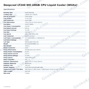 Deepcool LT240 WH ARGB CPU Liquid Cooler (White)