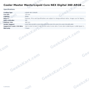 Cooler Master MasterLiquid Core NEX Digital 360 ARGB CPU Liquid Cooler
