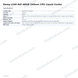 Dawg L240 AIO ARGB 240mm CPU Liquid Cooler