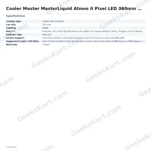 Cooler Master MasterLiquid Atmos II Pixel LED 360mm ARGB CPU Liquid Cooler