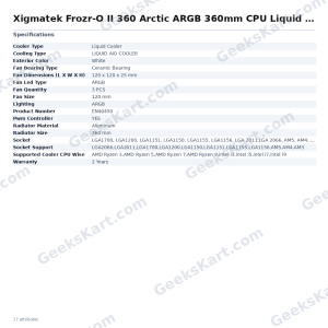 Xigmatek Frozr-O II 360 Arctic ARGB 360mm CPU Liquid Cooler with LCD Display (White)