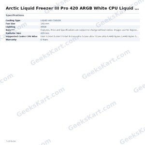 Arctic Liquid Freezer III Pro 420 ARGB White CPU Liquid Cooler