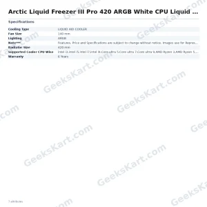Arctic Liquid Freezer III Pro 420 ARGB White CPU Liquid Cooler